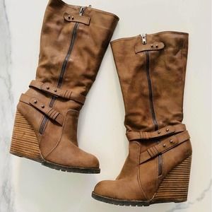 Brown Leather Wedge Boot - 7.5 - moving sale!